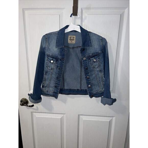 Papaya Distressed‎ Cropped Denim Jacket Size Small - Picture 1 of 7